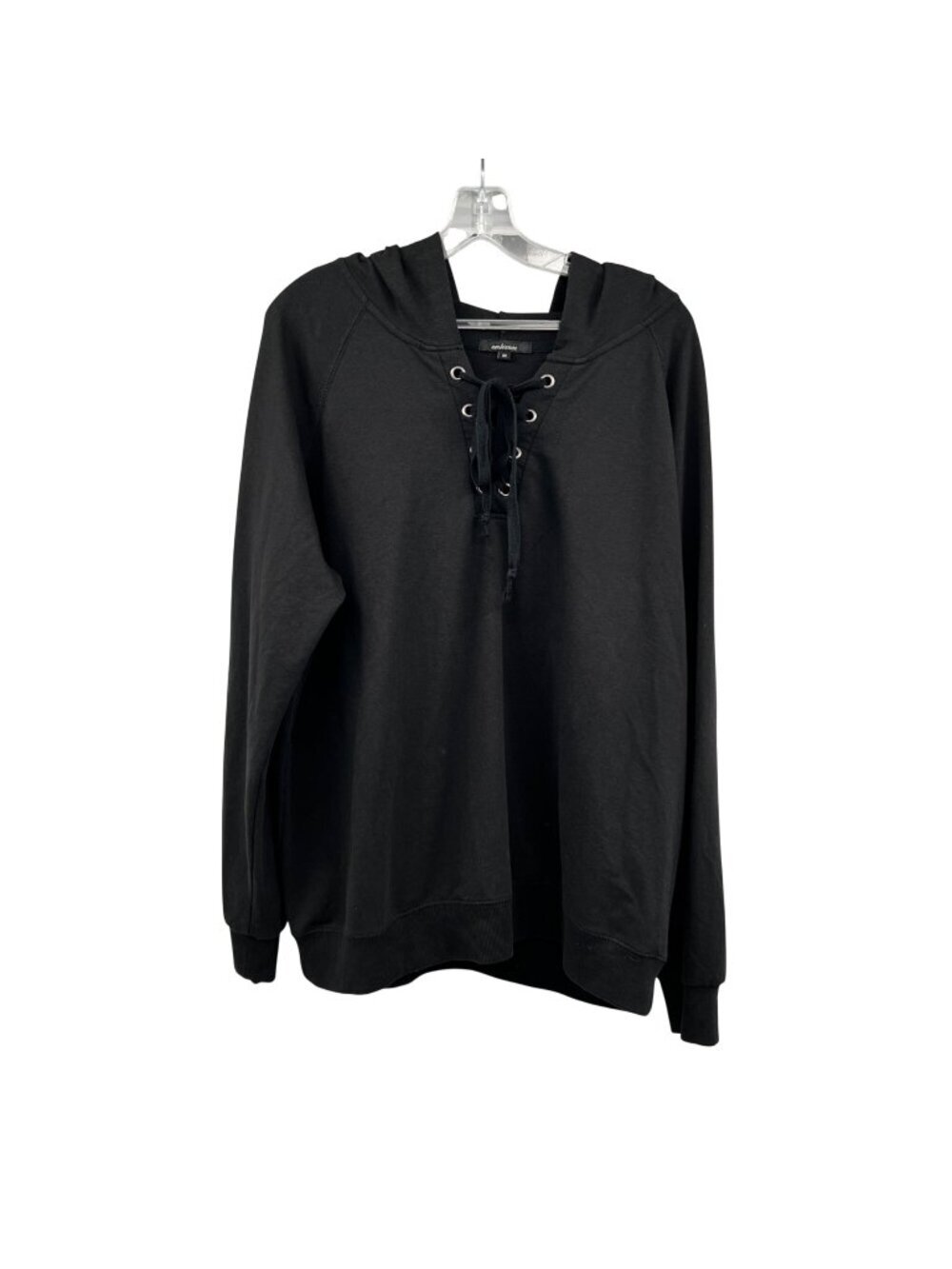 Ambiance Womens Lightweight Hoodie Lace Up Neck Black Size 2X